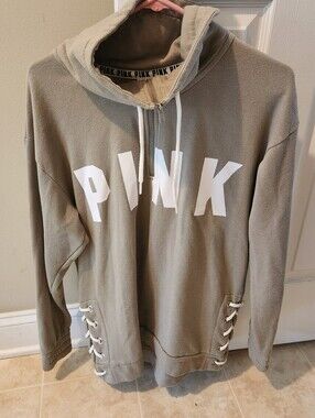 Pink Green Zip Up Cowl Neck Sweatshirt